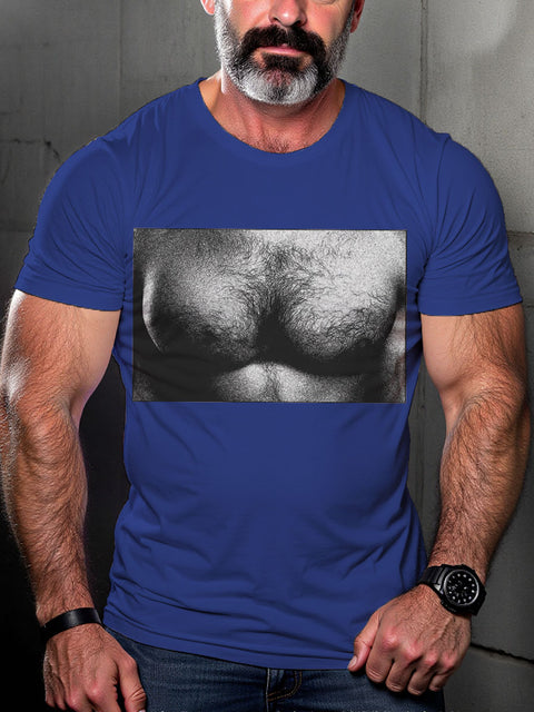 Muscle Chest Gay Retro Queer Pride Month Art Casual Print T-shirt
