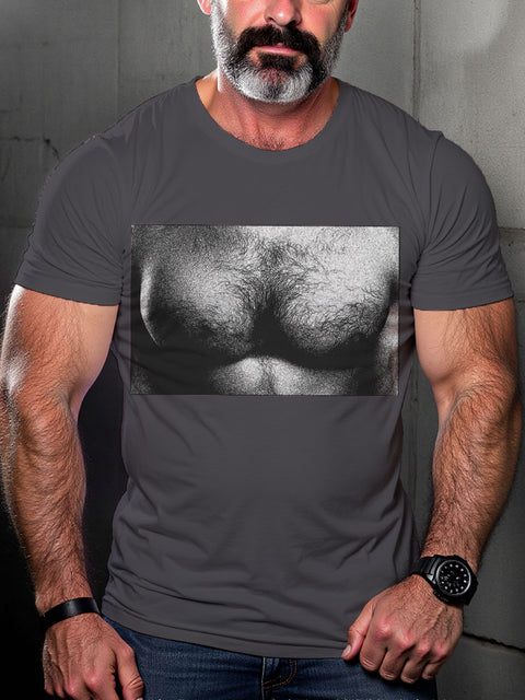 Muscle Chest Gay Retro Queer Pride Month Art Casual Print T-shirt