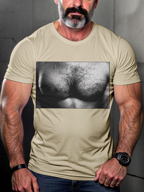 Muscle Chest Gay Retro Queer Pride Month Art Casual Print T-shirt