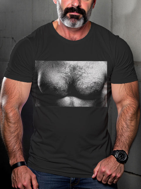 Muscle Chest Gay Retro Queer Pride Month Art Casual Print T-shirt