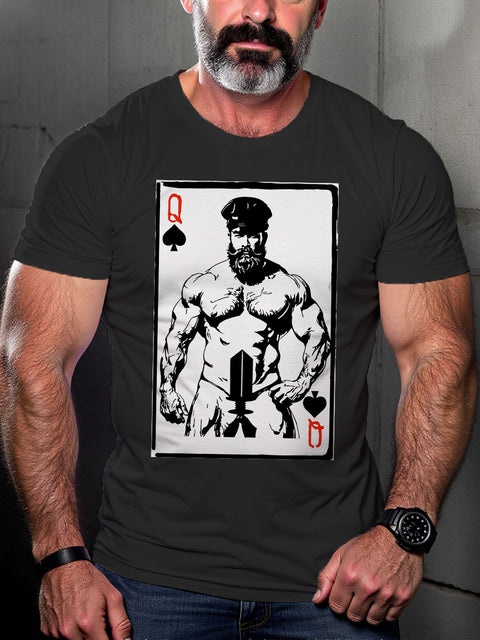 Queen of Spades Gay Leather Pride Month Art Casual Print T-shirt