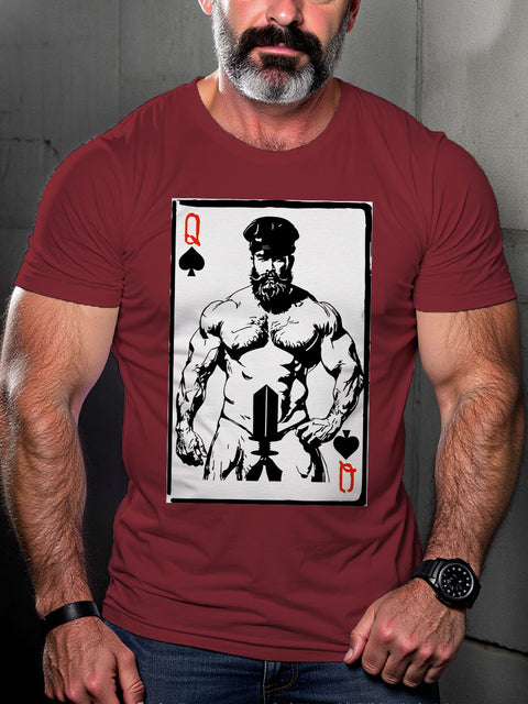 Queen of Spades Gay Leather Pride Month Art Casual Print T-shirt