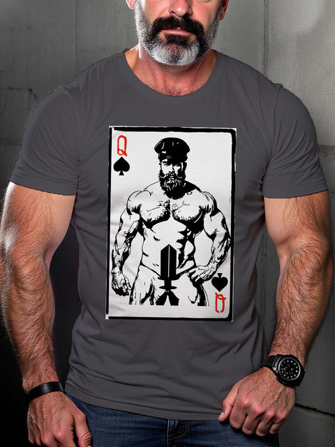 Queen of Spades Gay Leather Pride Month Art Casual Print T-shirt