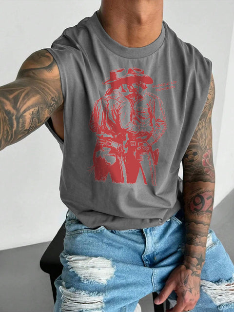 Men's LGBT Gay Pride Ride'em Cowboy Howdy Cowboys Print Casual Wide Shoulder Vest