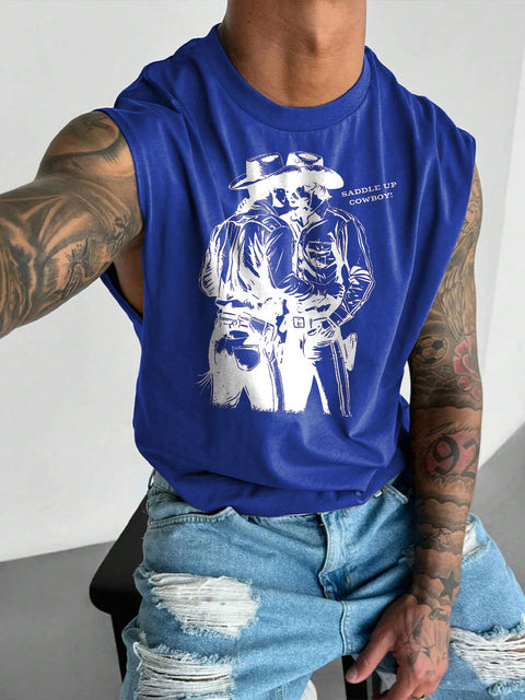 Men's LGBT Gay Pride Ride'em Cowboy Howdy Cowboys Print Casual Wide Shoulder Vest