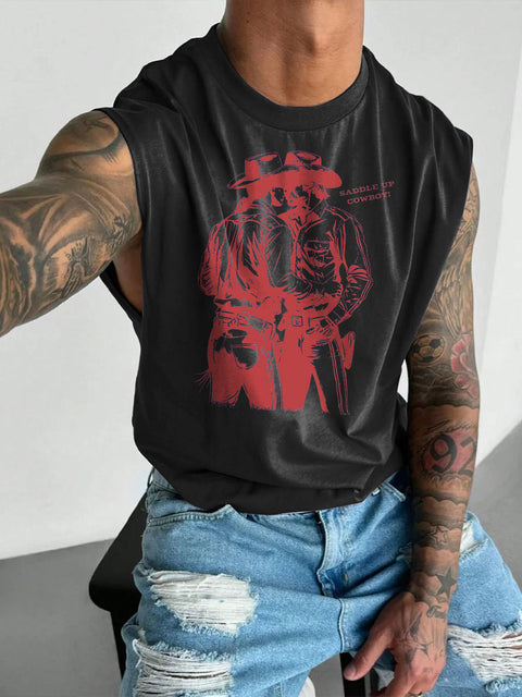 Men's LGBT Gay Pride Ride'em Cowboy Howdy Cowboys Print Casual Wide Shoulder Vest