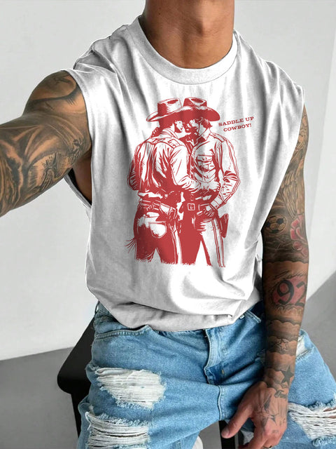 Men's LGBT Gay Pride Ride'em Cowboy Howdy Cowboys Print Casual Wide Shoulder Vest
