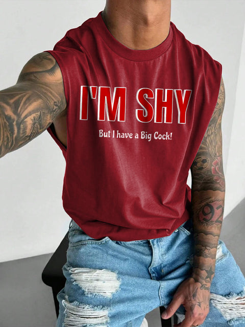 Men's LGBT Gay Pride I Have A Big Cock Ride Big Dick Print Casual Wide Shoulder Vest