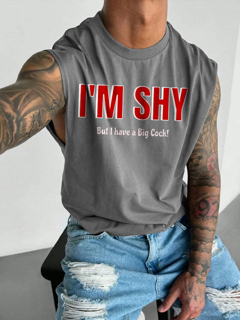 Men's LGBT Gay Pride I Have A Big Cock Ride Big Dick Print Casual Wide Shoulder Vest