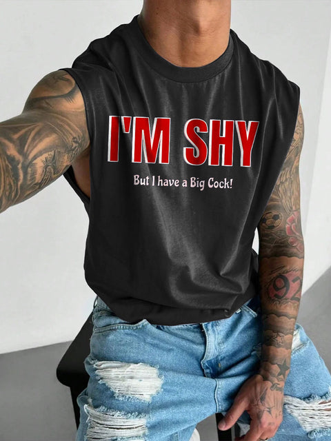 Men's LGBT Gay Pride I Have A Big Cock Ride Big Dick Print Casual Wide Shoulder Vest