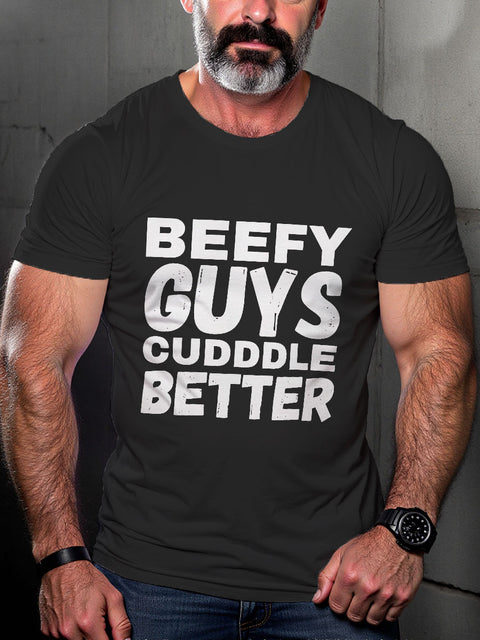 Beefy Guys Cuddle Better Bear Pride Month Art Casual Print T-shirt