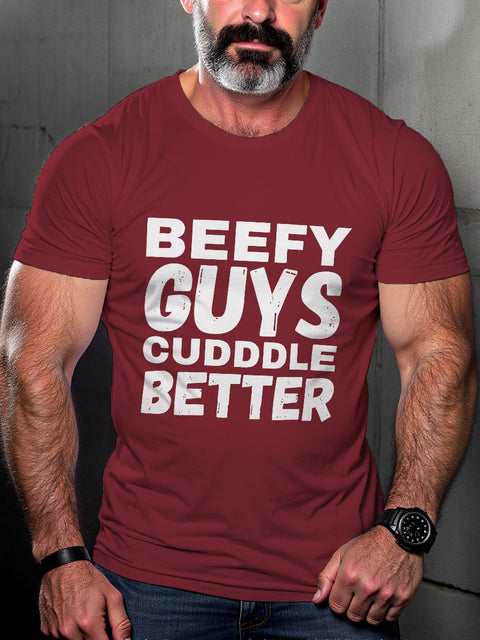 Beefy Guys Cuddle Better Bear Pride Month Art Casual Print T-shirt