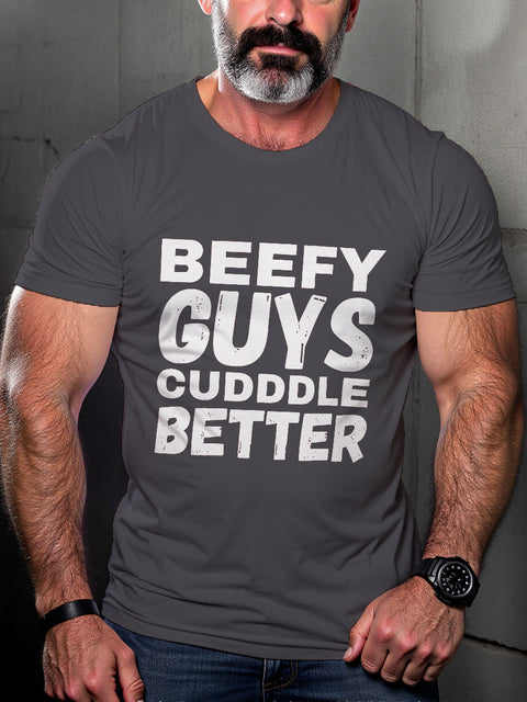 Beefy Guys Cuddle Better Bear Pride Month Art Casual Print T-shirt