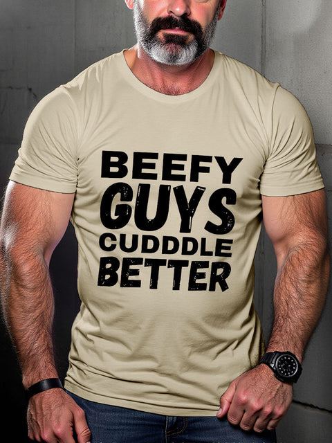 Beefy Guys Cuddle Better Bear Pride Month Art Casual Print T-shirt