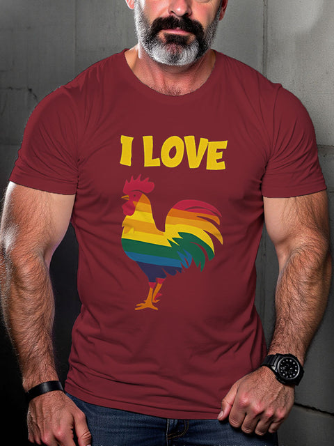 LGBT I Love Cock Pride Rainbow Rooster Pride Month Art Casual Print T-shirt