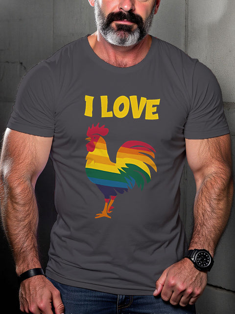 LGBT I Love Cock Pride Rainbow Rooster Pride Month Art Casual Print T-shirt