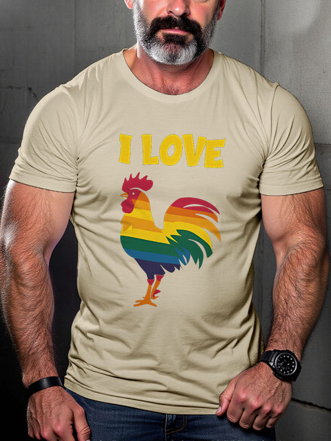 LGBT I Love Cock Pride Rainbow Rooster Pride Month Art Casual Print T-shirt
