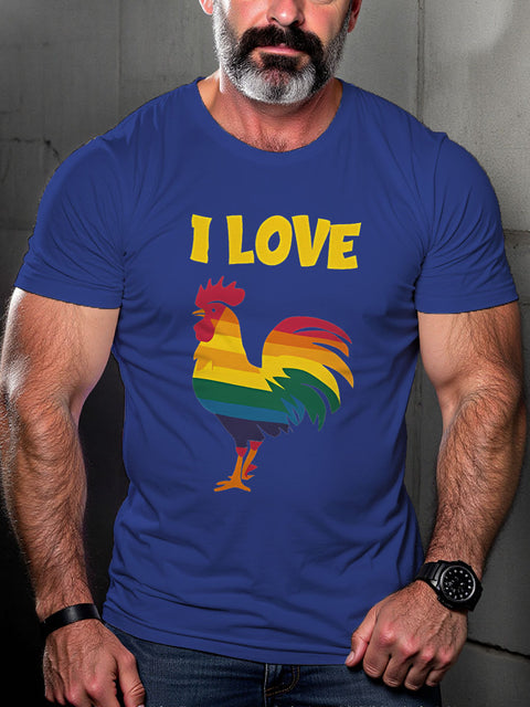 LGBT I Love Cock Pride Rainbow Rooster Pride Month Art Casual Print T-shirt