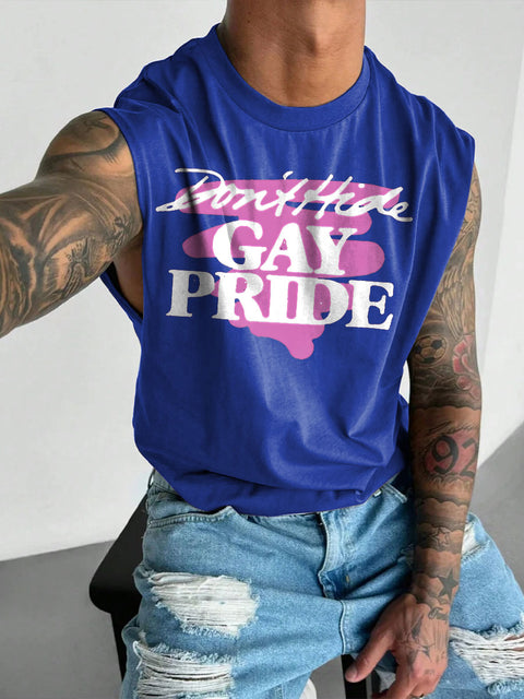 Men's LGBT Gay Pride Don't Hide Gay Pride Print Casual Wide Shoulder Vest