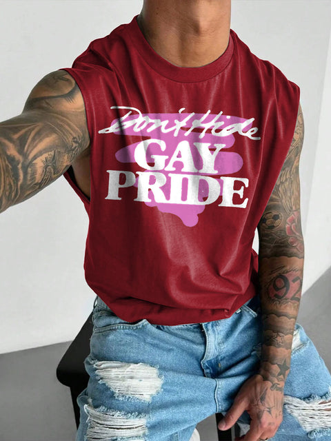 Men's LGBT Gay Pride Don't Hide Gay Pride Print Casual Wide Shoulder Vest