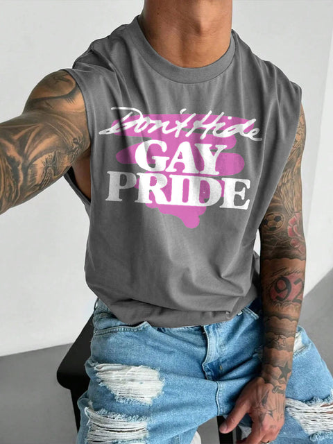Men's LGBT Gay Pride Don't Hide Gay Pride Print Casual Wide Shoulder Vest