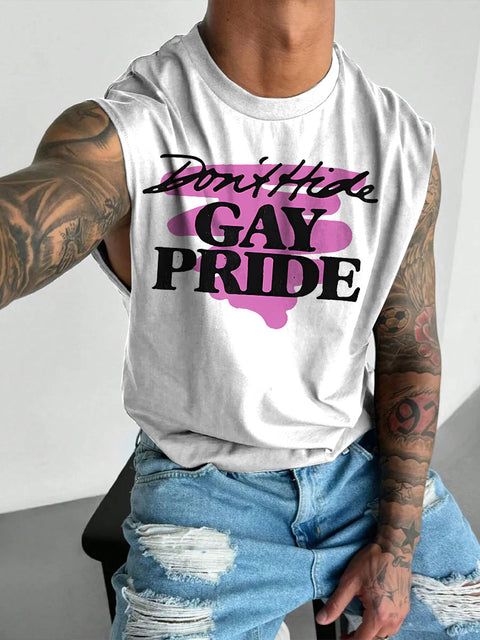 Men's LGBT Gay Pride Don't Hide Gay Pride Print Casual Wide Shoulder Vest