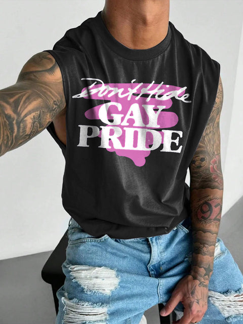 Men's LGBT Gay Pride Don't Hide Gay Pride Print Casual Wide Shoulder Vest