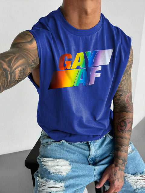 Men's LGBT Gay Pride Gay AF Rainbow Print Casual Wide Shoulder Vest
