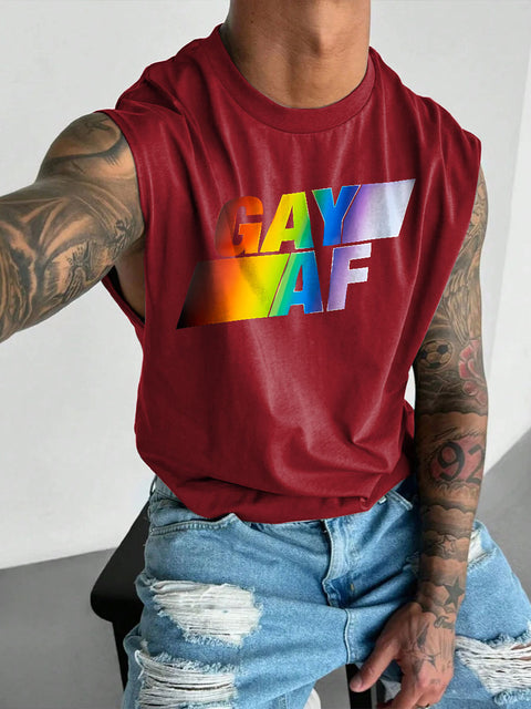 Men's LGBT Gay Pride Gay AF Rainbow Print Casual Wide Shoulder Vest