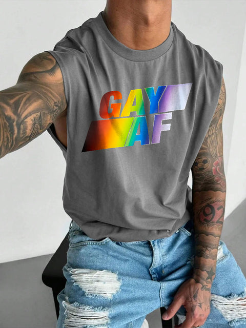 Men's LGBT Gay Pride Gay AF Rainbow Print Casual Wide Shoulder Vest