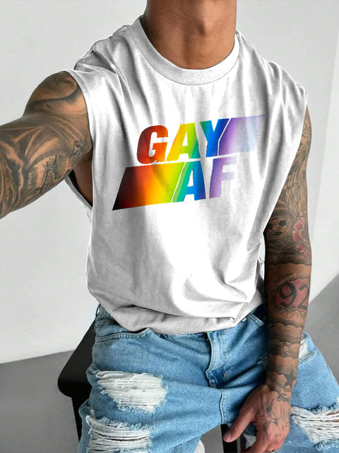 Men's LGBT Gay Pride Gay AF Rainbow Print Casual Wide Shoulder Vest