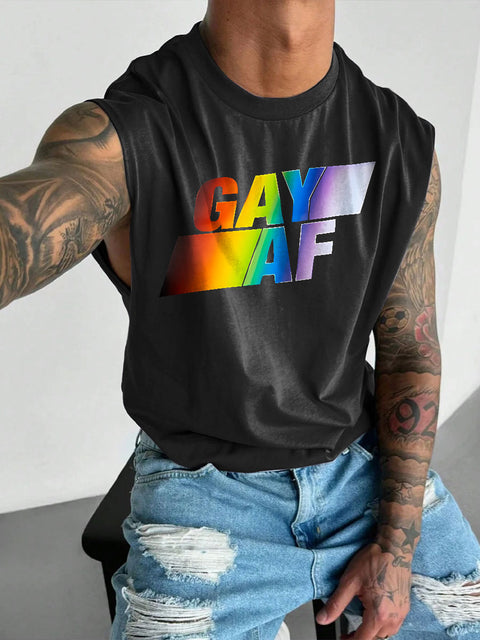 Men's LGBT Gay Pride Gay AF Rainbow Print Casual Wide Shoulder Vest
