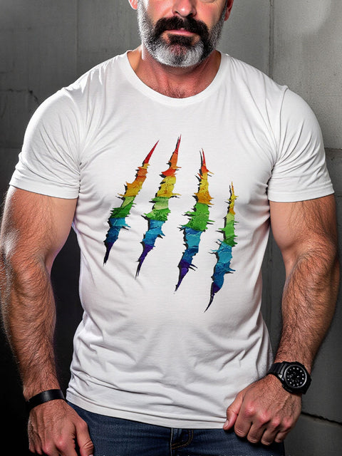 Bear Claw Scratch Rainbow LGBT Pride Gay Pride Month Art Casual Print T-shirt