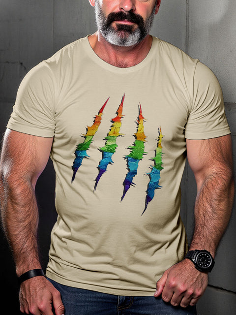 Bear Claw Scratch Rainbow LGBT Pride Gay Pride Month Art Casual Print T-shirt