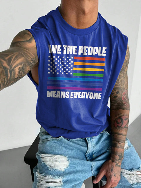 Men's We The People Means Everyone Equal Rights Pride LGBT Print Casual Wide Shoulder Vest