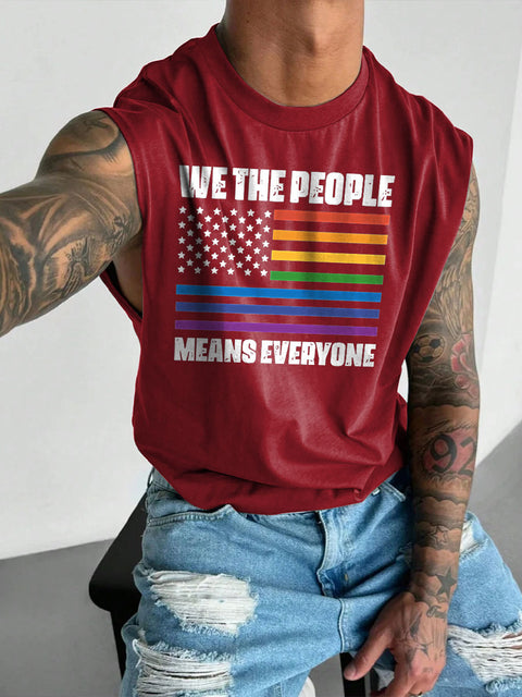 Men's We The People Means Everyone Equal Rights Pride LGBT Print Casual Wide Shoulder Vest