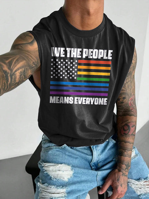 Men's We The People Means Everyone Equal Rights Pride LGBT Print Casual Wide Shoulder Vest
