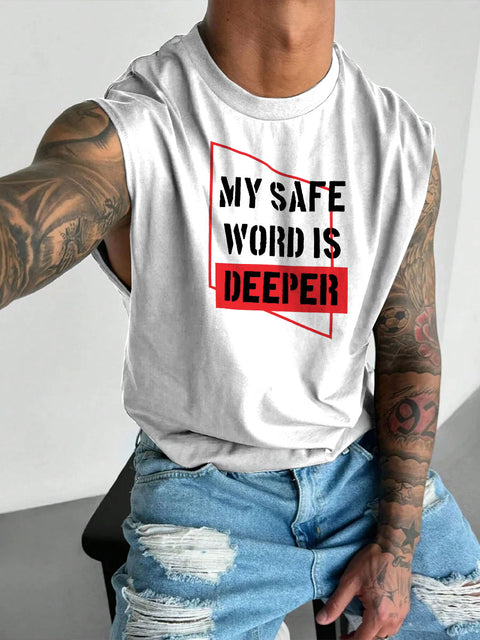 Men's LGBT Gay Pride My Safe Word Is Deeper Print Casual Wide Shoulder Vest