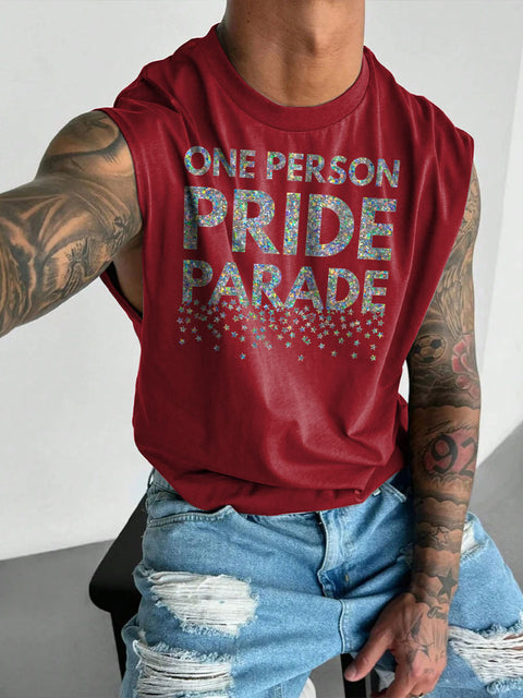 Men's LGBT Gay Pride One-Person Pride Parade Glitter Print Casual Wide Shoulder Vest