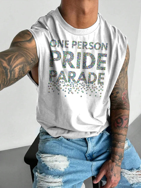 Men's LGBT Gay Pride One-Person Pride Parade Glitter Print Casual Wide Shoulder Vest