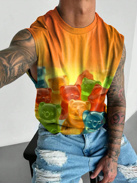 Men's Pride Month LGBT Rainbow Gummy Bears Gay Wide Shoulder Vest
