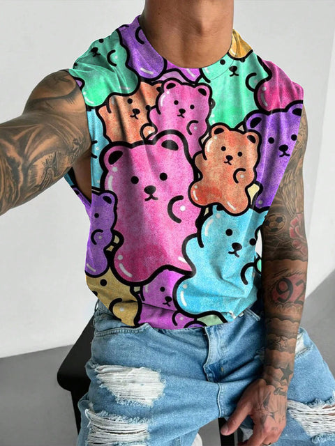 Men's Pride Month LGBT Rainbow Cartoon Bears Gay Wide Shoulder Vest
