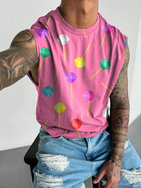 Men's Pride Month LGBT Rainbow Lollipop Gay Wide Shoulder Vest