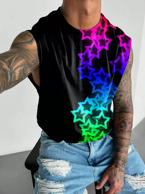 Men's Pride Month LGBT Rainbow Stars Gay Wide Shoulder Vest
