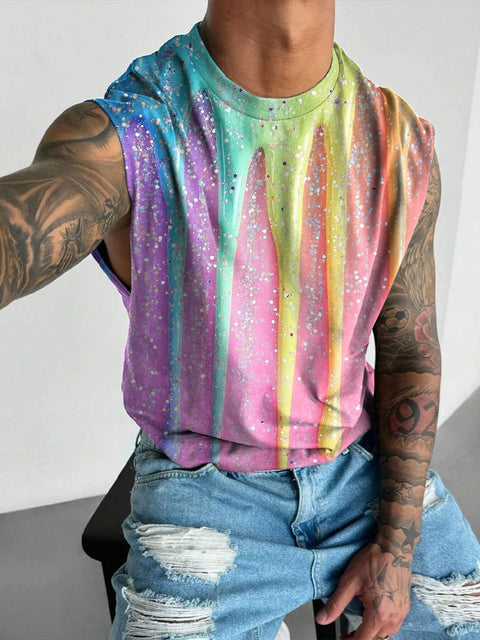 Men's Pride Month LGBT Rainbow Fluid Gay Wide Shoulder Vest