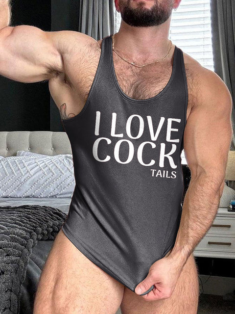 LGBT Gay Pride I Love Cock-tails Print 100% Cotton Casual Tank Top