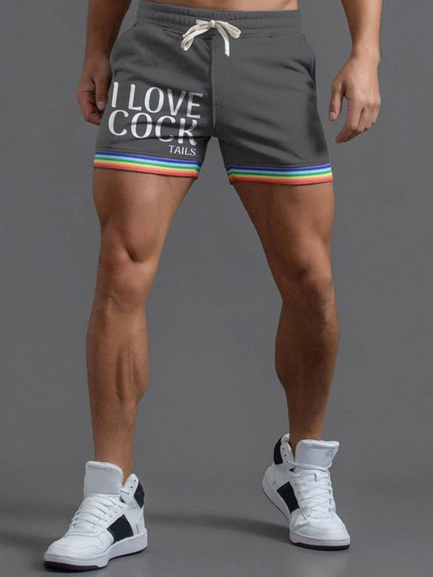 Men's LGBT Gay Pride I Love Cock-tails Casual Print Beach Shorts