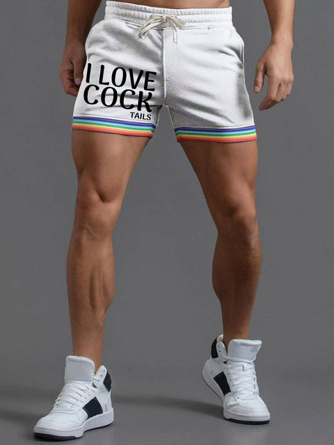 Men's LGBT Gay Pride I Love Cock-tails Casual Print Beach Shorts