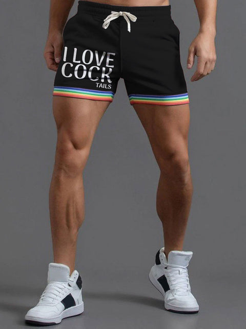 Men's LGBT Gay Pride I Love Cock-tails Casual Print Beach Shorts