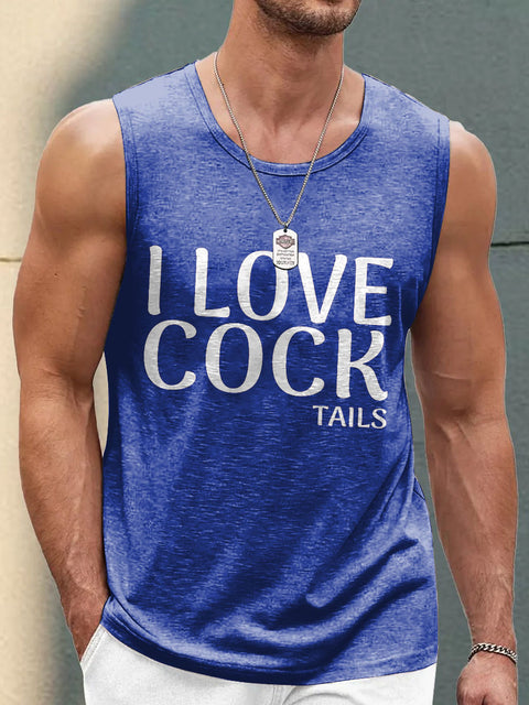 Men's LGBT Gay Pride I Love Cock-tails Print Casual Tank Top